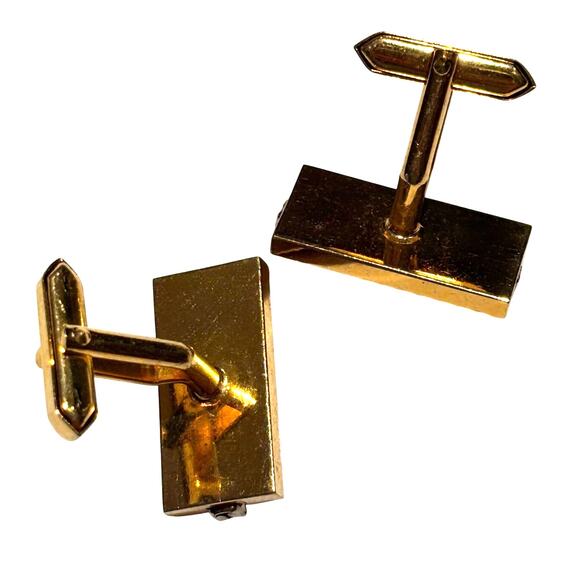 Vintage Mid Century Textured Gold Cufflinks rectangles with red rhinestones - Picture 6 of 7